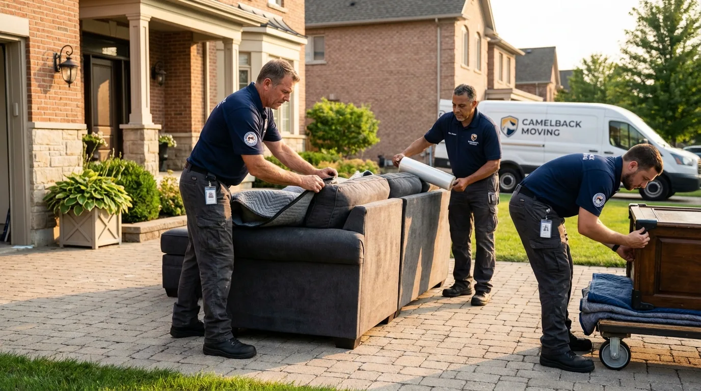 Large estate moving crew wrapping furniture in Bridgewater, MA